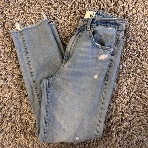 Garage straight Jeans Size 1 Distressed Medium Wash Mid Rise Raw Hem